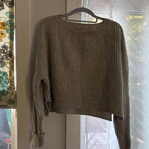 Re/Done Ribbed Crew Neck Sweater - Light Brown / Beige Crop